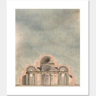 Section drawing of a multiple domed building Colour Posters and Art